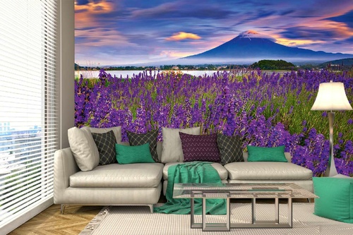 Vlies Fototapete - Berg Fuji und Lavendel 375 x 250 cm
